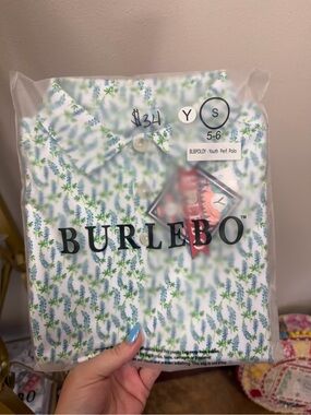 BURLEBO YOUTH White Polo with Green & Blue Leaf Print